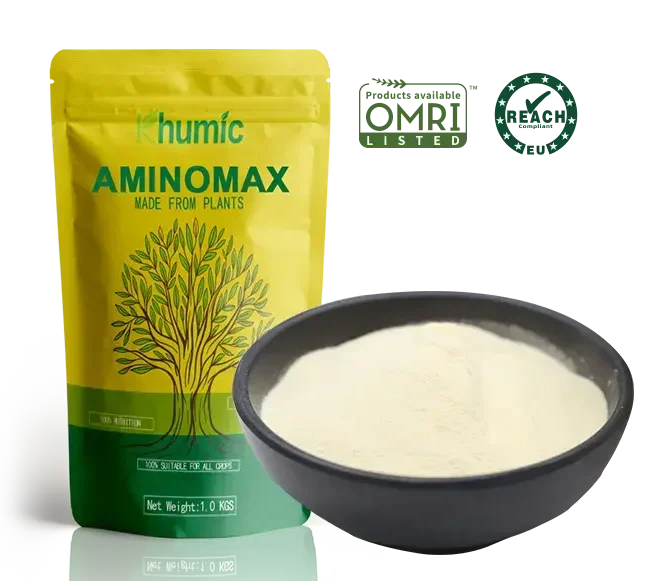 Aminomax: 100% water soluble plant-source amino acid powder (80%) biostimulant by KHUMIC GROUP