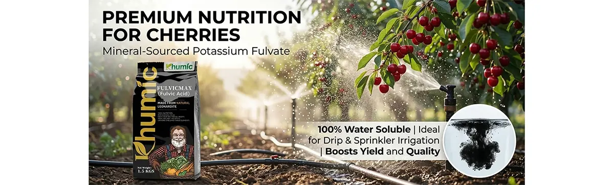 Bountiful cherry harvest: Large, dark red cherries grown with mineral-source fulvic acid biostimulants - KHUMIC