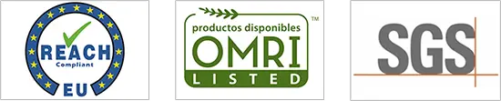 Organic fertilizer certifications: OMRI Listed, REACH compliance, and SGS certified by KHUMIC GROUP
